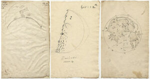Early telescopic drawings of the Moon by Thomas Harriot from 1609–1611, showing the first recorded observations and the earliest lunar map.