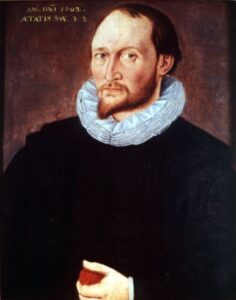 Portrait painting of Thomas Harriot, early English astronomer and mathematician known for the first telescopic drawings of the Moon in 1609.