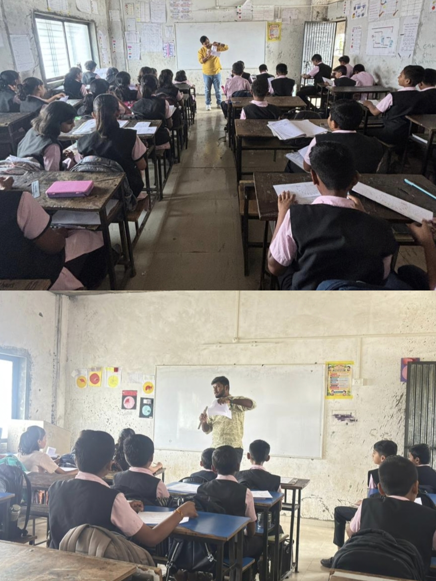 students constructing hands-on sundials in classroom in Dharashiv during Astrophiles workshop